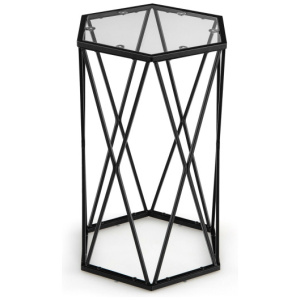 Hexagonal Accent End Table with Tempered Glass Top and Metal Frame