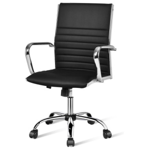 High Back Ribbed Office Chair with Armrests-Black