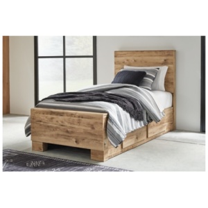 Hyanna Twin Panel Bed with 4 Storage Drawers, Tan Brown