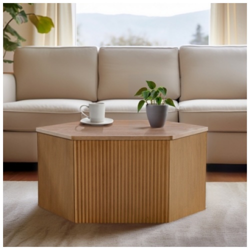 INK+IVY Fluted Hexagon Coffee Table, Natural