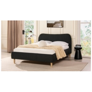 Jennifer Taylor Home Roman Queen Upholstered Platform Bed with Curved Headboard, Ebony Black
