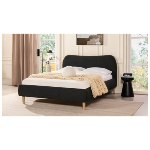 Jennifer Taylor Home Roman Queen Upholstered Platform Bed with Curved Headboard, Ebony Black