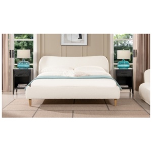 Jennifer Taylor Roman Curved Headboard Upholstered King Platform Bed, Ivory White