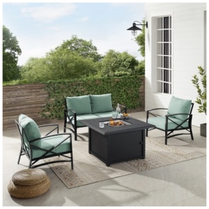 Kaplan Outdoor Conversation Set with Fire Pit Table, Mist