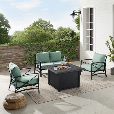 Kaplan Outdoor Conversation Set with Fire Pit Table, Mist