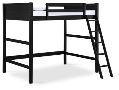 Kids Denver Full Size Wooden Loft Bed with Ladder, Black