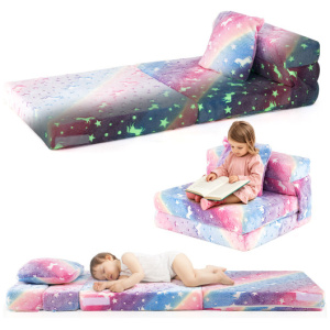 Kids Folding Sofa Bed Floor Mattress Glow in the Dark with Pillow-Multicolor