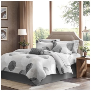 Knowles California King 9 Piece Comforter Set with Bed Sheets, Gray