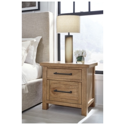 Kristiland 29" 2 Drawer Charging Nightstand, Light Brown
