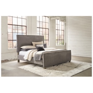 Krystanza Queen Upholstered Panel Bed, Weathered Gray