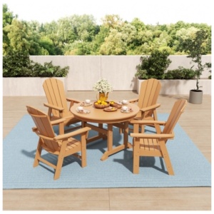 Laguna Outdoor Adirondack Round Table and 4 Chairs, Teak