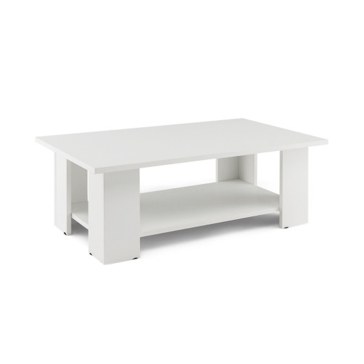 Large 36 Inch 2-Tier Wooden Modern Coffee Table with Storage Shelf-White