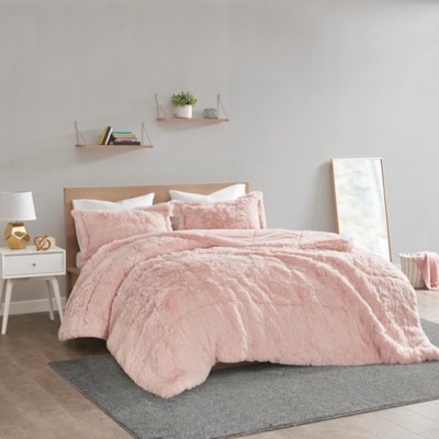 Leena Shaggy Full/Queen Comforter Mini Set, Blush