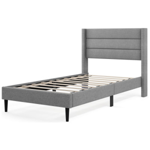 Linen Upholstered Platform Twin/Queen Bed Frame with Wingback Headboard-Twin Size