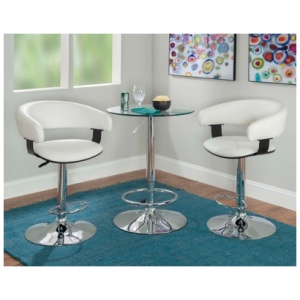 Linon Dawson Barrel Dining Table and 2 Bar Stools Set, White