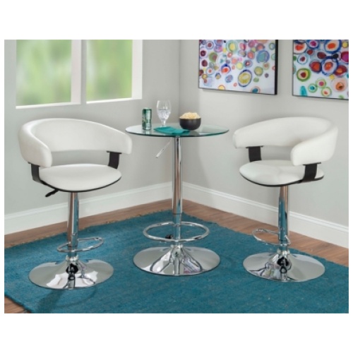 Linon Dawson Barrel Dining Table and 2 Bar Stools Set, White