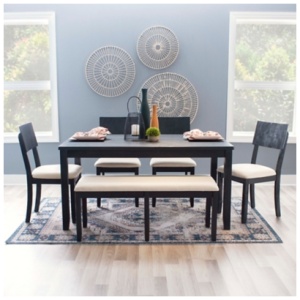 Linon Jocey Dining Table and 4 Chairs and Bench Set, Black