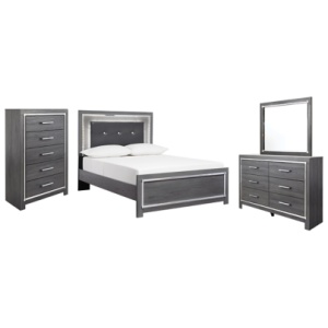 Lodanna Full Panel Bed with Mirrored Dresser and Chest, Gray