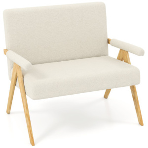 Loveseat Sofa with Armrests and Wooden Legs-Beige