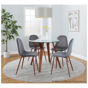 LumiSource Folia Pebble Round Dining Table and 4 Chairs, Gray