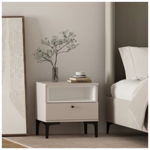 Manhattan Comfort Amara 20" 1 Drawer Nightstand, Pale Rose/White