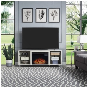 Manhattan Comfort Brighton 60" TV Stand with Electric Fireplace, Beige