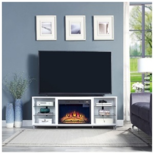 Manhattan Comfort Brighton 60" TV Stand with Electric Fireplace, White