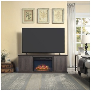 Manhattan Comfort Franklin 60" TV Stand with Electric Fireplace, Brown