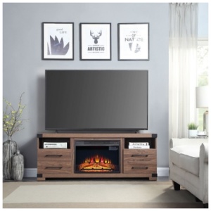 Manhattan Comfort Richmond 60" TV Stand with Electric Fireplace, Brown