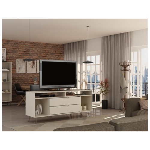 Manhattan Comfort Rockefeller 62.99" TV Stand with 2 Drawers, Off White