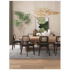 Manhattan Comfort Versailles Dining Chair (Set of 2), Black/Natural Cane