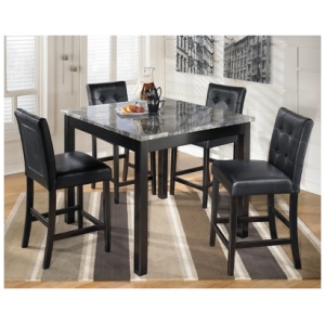 Maysville Counter Height Dining Table and 4 Bar Stools Leather, Black