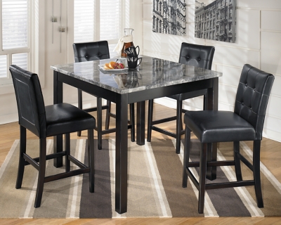 Maysville Counter Height Dining Table and 4 Bar Stools Leather, Black