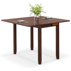 Mid Century Folding Dining Table for 4 People Extendable Kitchen Table with Hidden Storage-Brown