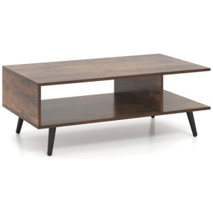 Mid Century Modern Rectangle Coffee Table 2-Tier Accent Table with 2 Open Compartments-Rustic Brown
