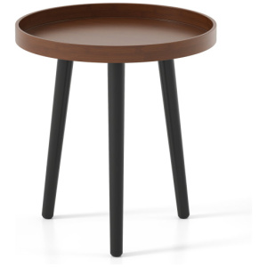 Mid Century Modern Round Side Sofa Coffee Table with Wooden Tray-Brown