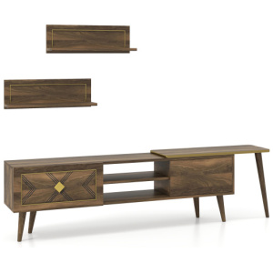 Mid-century Modern TV Stand for TVs up to 85 Inch with Open Compartments-Walnut