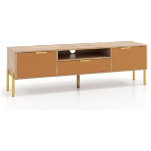 Mirrored TV Stand for TV up to 65 Inch with Spacious Tabletop and 2 Storage Cabinets-Natural