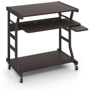 Mobile Computer Desk with Keyboard Tray Mouse Tray and Shelf-Dark Brown