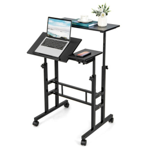 Mobile Stand-up Computer Desk Adjustable with 2 Tilting Desktops-Black
