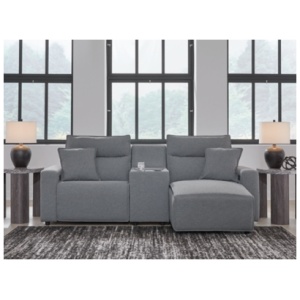 ModMax II 3-Piece Next-Gen Nuvella™ Performance Fabric Dual Power Reclining Modular Sectional with Chaise and Console, Salt and Pepper