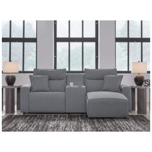 ModMax II 3-Piece Next-Gen Nuvella™ Performance Fabric Dual Power Reclining Modular Sectional with Chaise and Console, Salt and Pepper