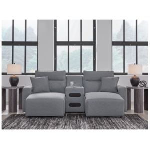 ModMax II 3-Piece Next-Gen Nuvella™ Performance Fabric Dual Power Reclining Modular Sectional with Double Chaise and Audio Console, Salt and Pepper