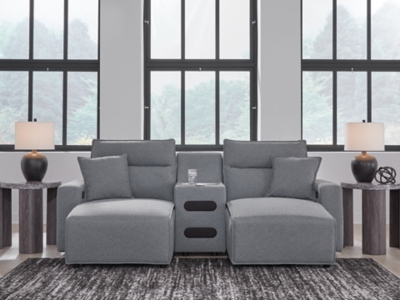 ModMax II 3-Piece Next-Gen Nuvella™ Performance Fabric Dual Power Reclining Modular Sectional with Double Chaise and Audio Console, Salt and Pepper