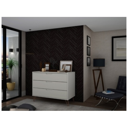 Modern 3 Drawer Dresser, Off White