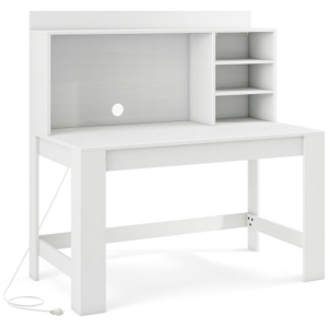 Modern Computer Desk with Hutch and Storage Shelves-White