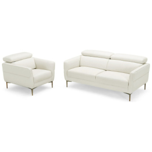 Modern Couched Sofa set with Adjustable Headrest-White