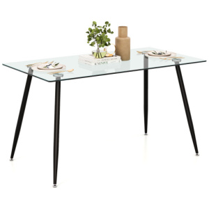 Modern Glass Rectangular Dining Table with Metal Legs-Black