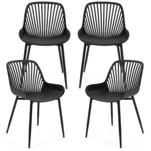 Modern Kitchen Chairs with Metal Legs, Cutout Backrest, Curved Seat for Dining Room Home Office-Black