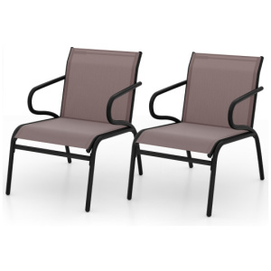 Modern Patio Chairs Set of 2 with Breathable Fabric for Porch-Coffee